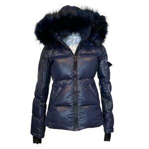 S13 New York Down Puffer Coat Faux Fur Hood Sz S